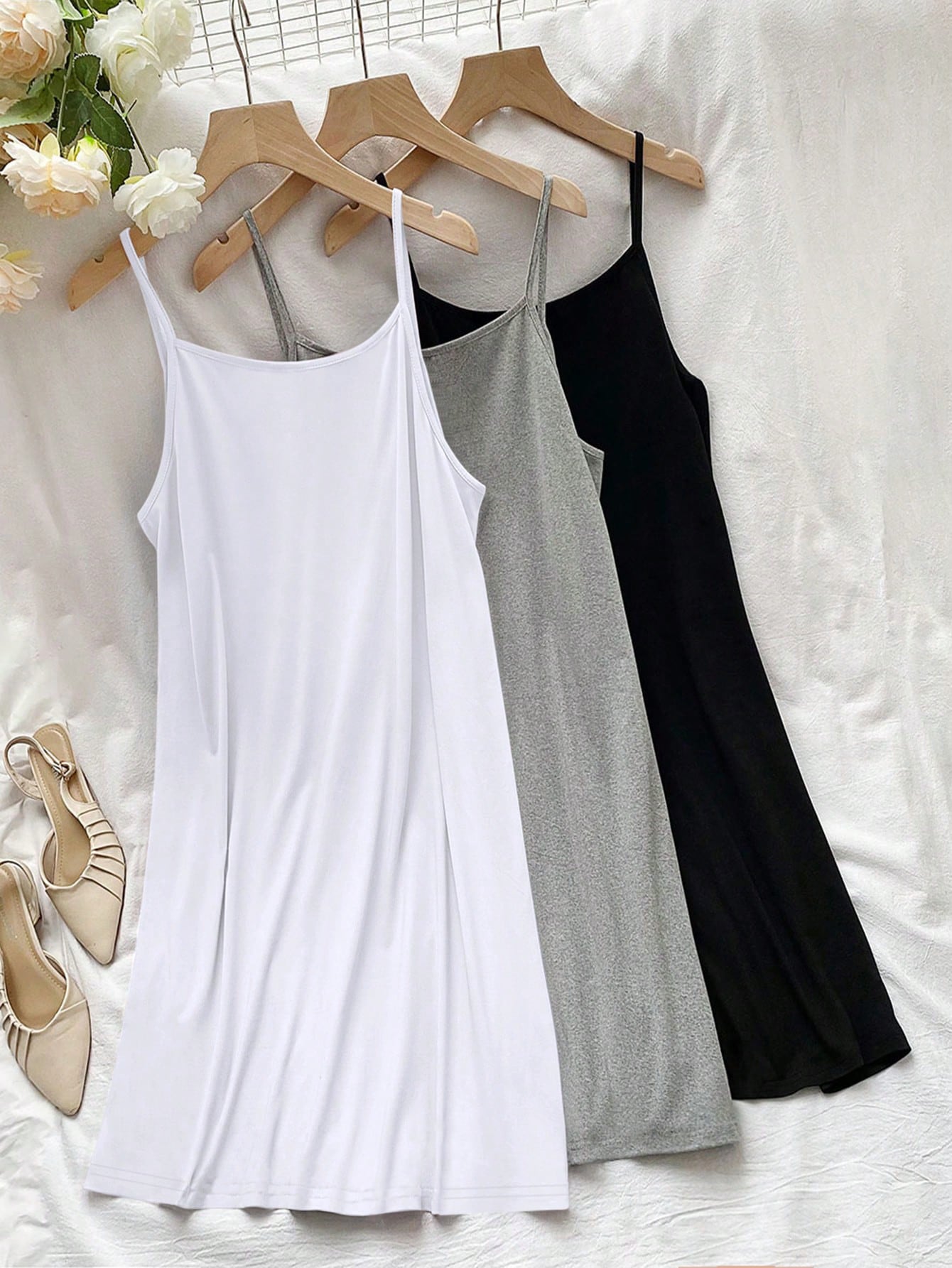 LUNE 3pcs/Set Plus Size Women's Solid Color Camisole Tank Top