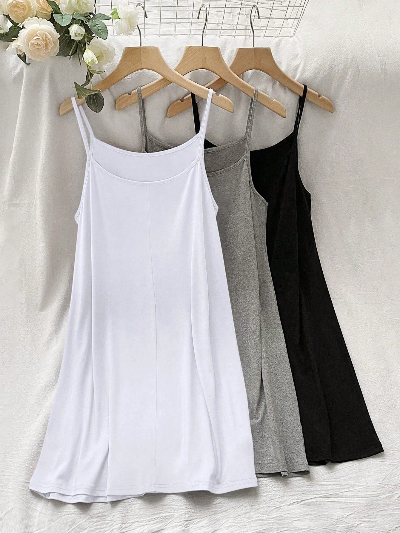 LUNE 3pcs/Set Plus Size Women's Solid Color Camisole Tank Top