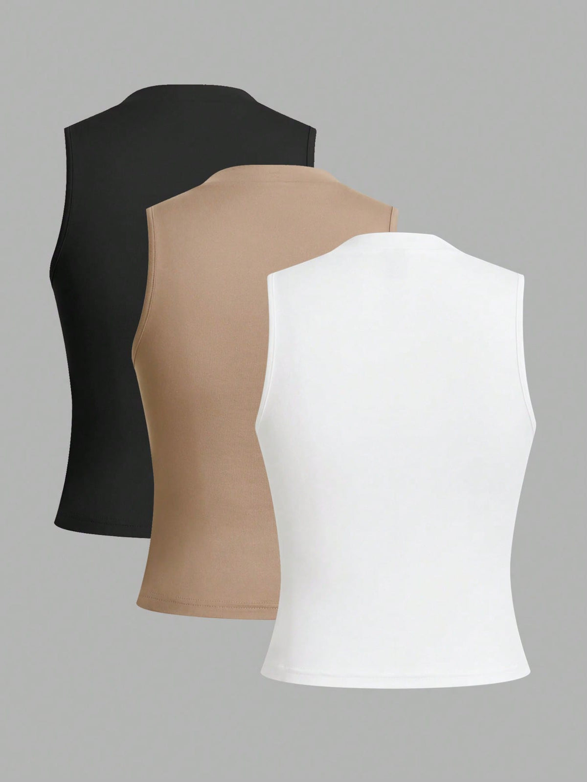 LUNE 3pcs Women Crew Neck Form-Fitting Camisole, Basic Summer Essentials Back To School,Casual Minimalist Basic Everyday Daytime Black Beige White