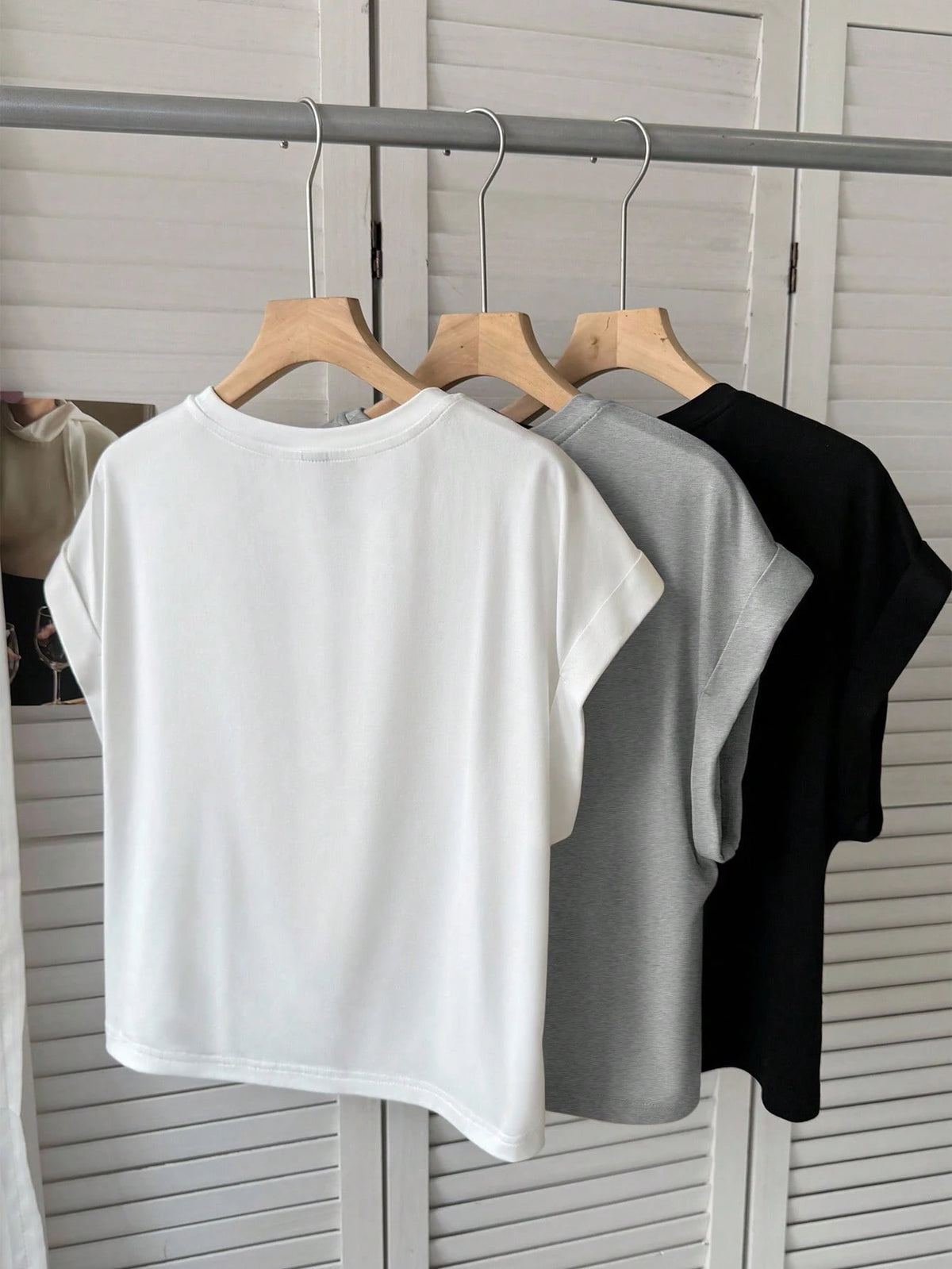 LUNE 3pcs Women Summer Casual Batwing Sleeve Solid Color T-Shirt White Brown Black Print T-Shirt Set Spring Summer Clothes Everyday Daytime