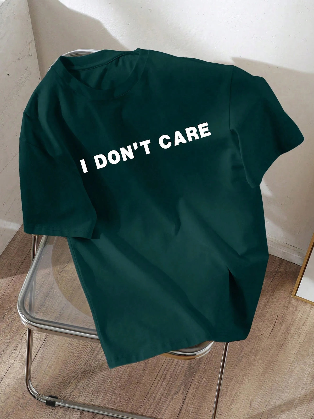 LUNE Casual English Slogan Print Round Neck Short Sleeve T-Shirt For Women, Summer Suitable For Going Out,Casual