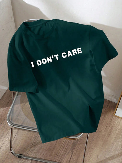 LUNE Casual English Slogan Print Round Neck Short Sleeve T-Shirt For Women, Summer Suitable For Going Out,Casual