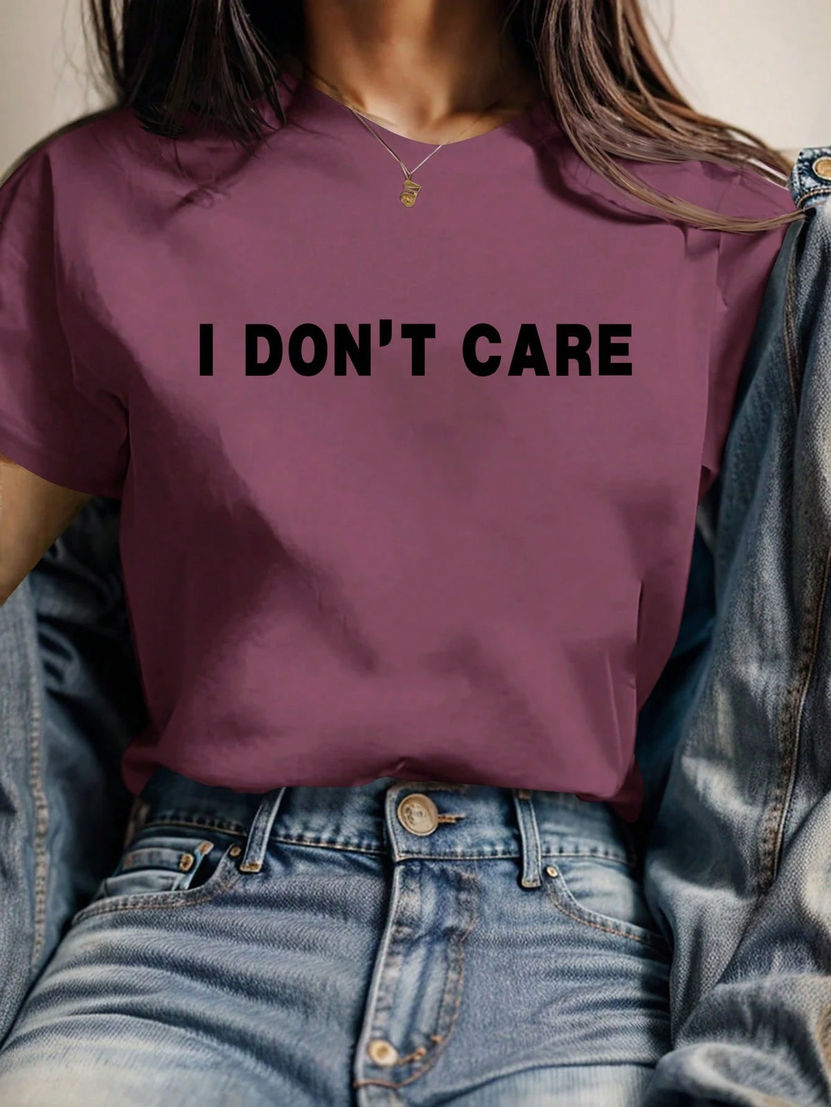 LUNE Casual English Slogan Print Round Neck Short Sleeve T-Shirt For Women, Summer Suitable For Going Out,Casual
