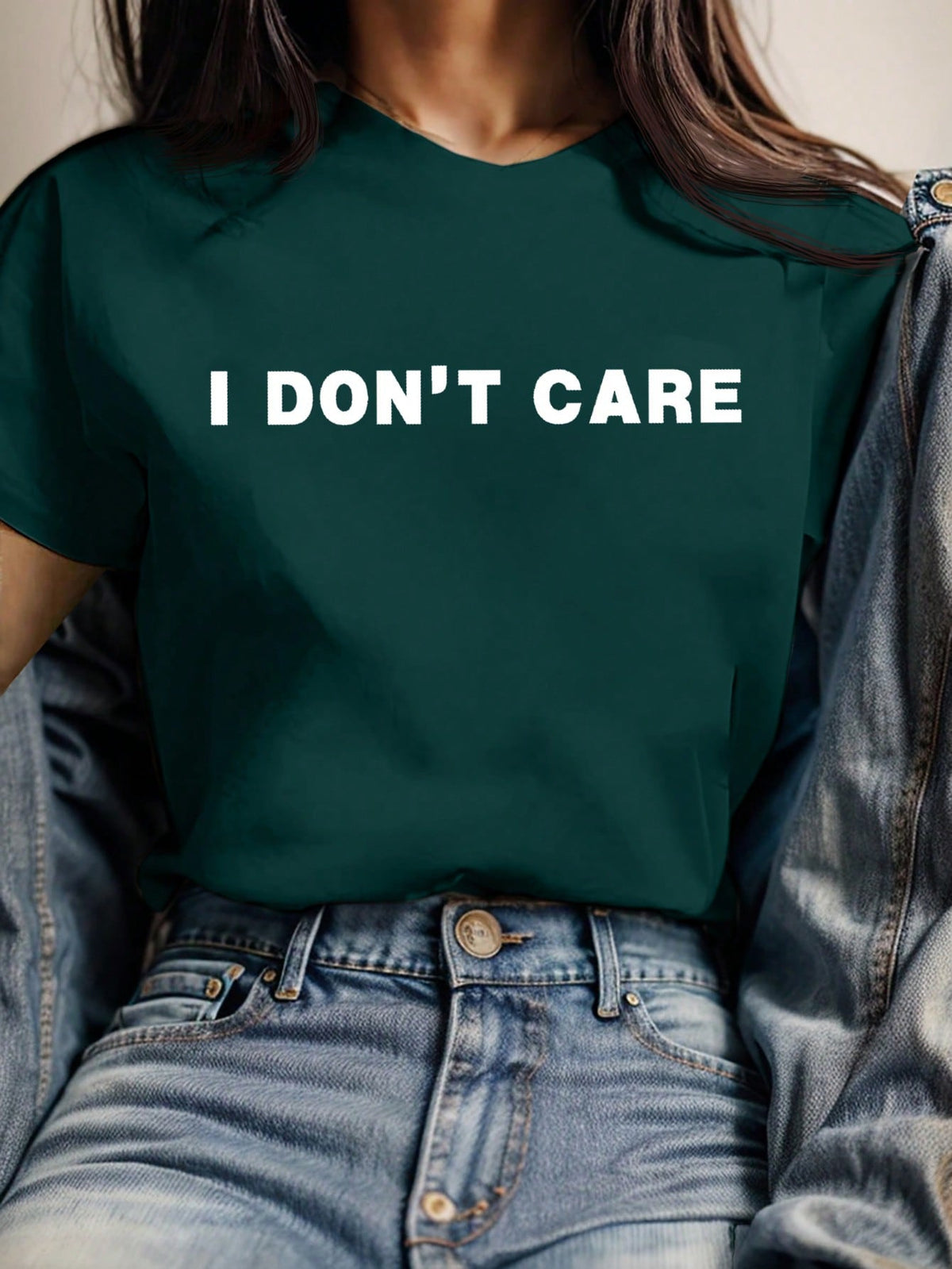LUNE Casual English Slogan Print Round Neck Short Sleeve T-Shirt For Women, Summer Suitable For Going Out,Casual