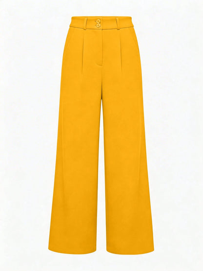 LUNE Elegant Women's Mustard Yellow Wide-Leg Pants,Winter Office Attire,Casual Solid Palazzo Trousers,Festival Outfits,Elegant Summer Multi-Functional