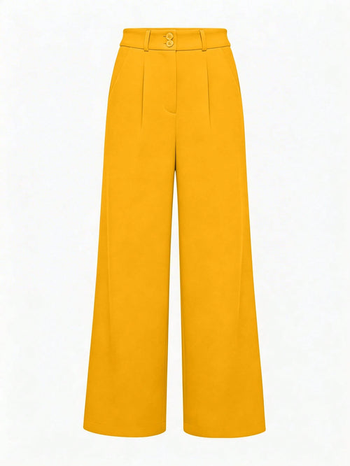 LUNE Elegant Women's Mustard Yellow Wide-Leg Pants,Winter Office Attire,Casual Solid Palazzo Trousers,Festival Outfits,Elegant Summer Multi-Functional