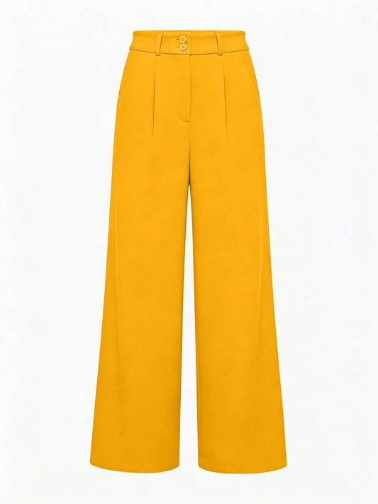 LUNE Elegant Women's Mustard Yellow Wide-Leg Pants,Winter Office Attire,Casual Solid Palazzo Trousers,Festival Outfits,Elegant Summer Multi-Functional