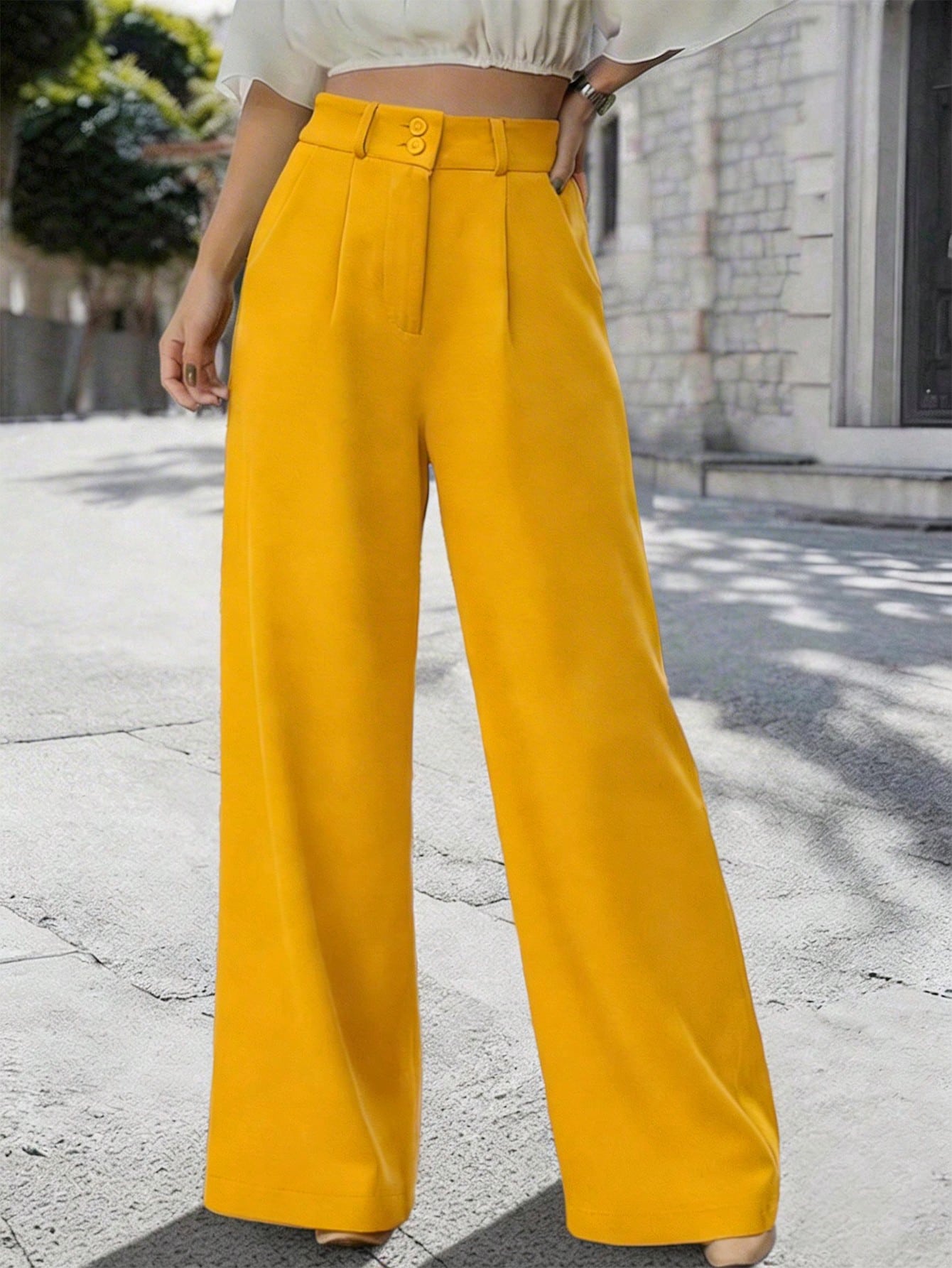 LUNE Elegant Women's Mustard Yellow Wide-Leg Pants,Winter Office Attire,Casual Solid Palazzo Trousers,Festival Outfits,Elegant Summer Multi-Functional