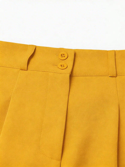 LUNE Elegant Women's Mustard Yellow Wide-Leg Pants,Winter Office Attire,Casual Solid Palazzo Trousers,Festival Outfits,Elegant Summer Multi-Functional