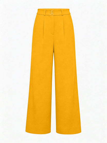 LUNE Elegant Women's Mustard Yellow Wide-Leg Pants,Winter Office Attire,Casual Solid Palazzo Trousers,Festival Outfits,Elegant Summer Multi-Functional