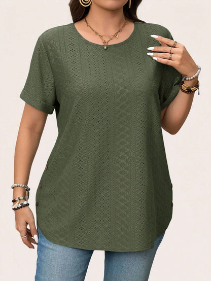 LUNE Plus Size Solid Color Round Neck Short Sleeve Casual T-Shirt