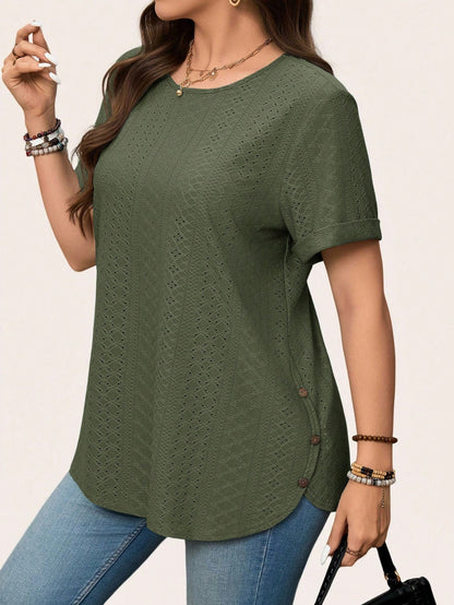 LUNE Plus Size Solid Color Round Neck Short Sleeve Casual T-Shirt