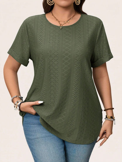 LUNE Plus Size Solid Color Round Neck Short Sleeve Casual T-Shirt