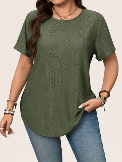 LUNE Plus Size Solid Color Round Neck Short Sleeve Casual T-Shirt