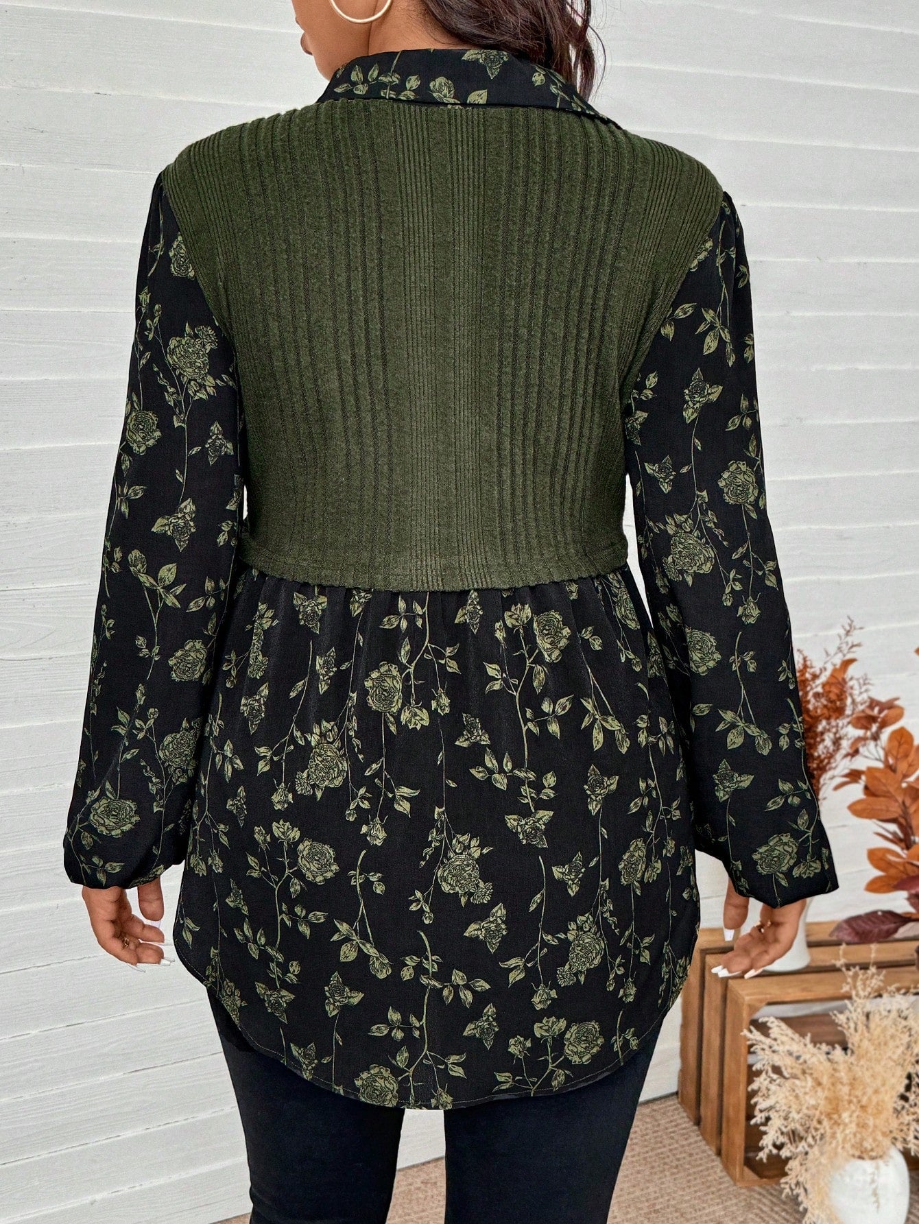 LUNE Plus Size Women Casual Floral Patchwork Top Thanksgiving Women New Year Winter Rave Fall
