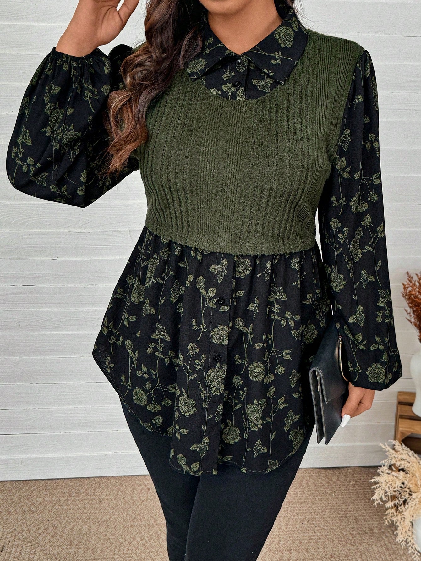LUNE Plus Size Women Casual Floral Patchwork Top Thanksgiving Women New Year Winter Rave Fall