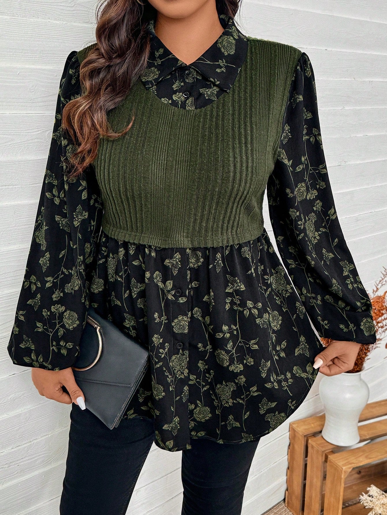 LUNE Plus Size Women Casual Floral Patchwork Top Thanksgiving Women New Year Winter Rave Fall