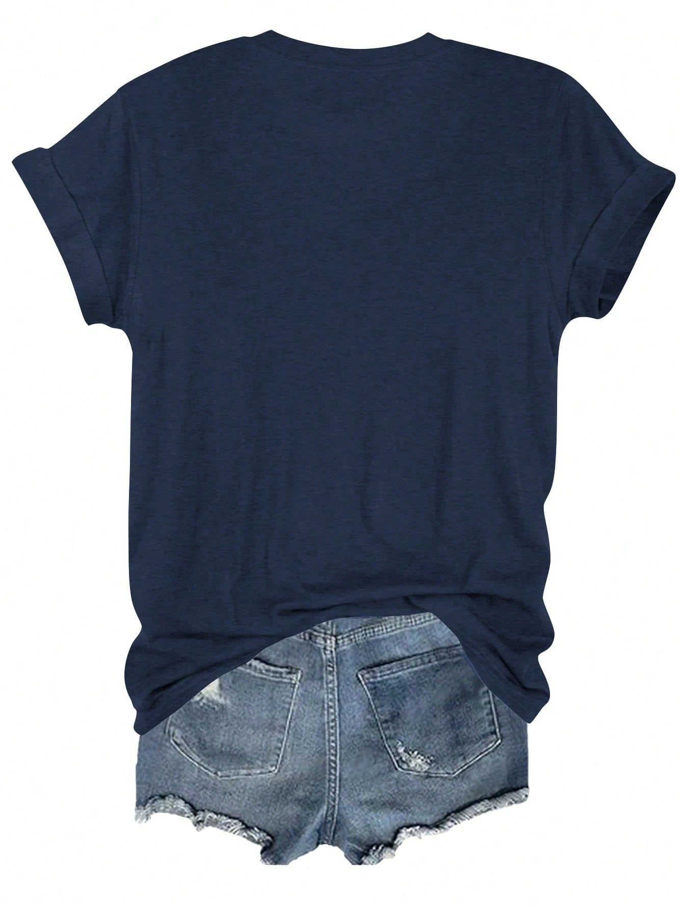 LUNE Plus Size Women's Simple Slogan Letter Print Casual V-Neck Short Sleeve T-Shirt