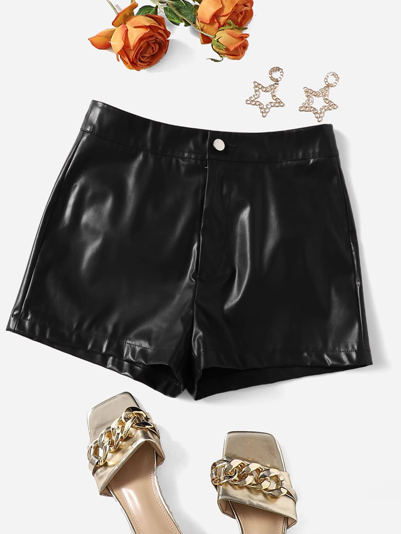 LUNE PU Leather Skinny Shorts, Casual For Summer