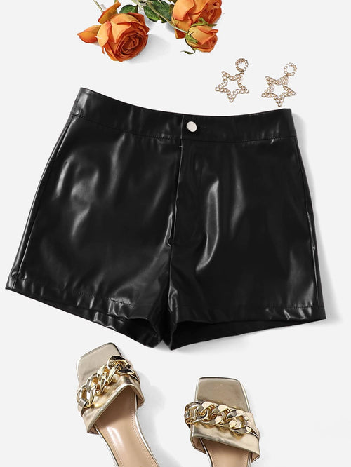 LUNE PU Leather Skinny Shorts, Casual For Summer