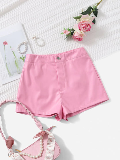 LUNE PU Leather Skinny Shorts, Casual For Summer