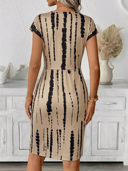 LUNE Women's Casual Sequence Twist Patterned All-Over Print Fitted Dress,Summer Dresses For Women,Dresses For Women Elegant Brunch Black