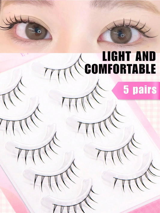 Luxury 5 Pairs Cartoon Eyelashes, Japanese & Korean Fairy Style, C Curl, 6-9mm Length, Natural Eyelashes- Light/Soft/Comfortable, 3D Enlarged Charming Eyes. Suitable For Beginners, DIY Easy To Wear