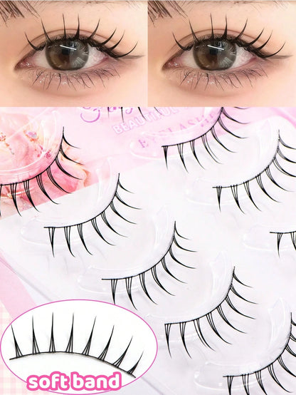 Luxury 5 Pairs Cartoon Eyelashes, Japanese & Korean Fairy Style, C Curl, 6-9mm Length, Natural Eyelashes- Light/Soft/Comfortable, 3D Enlarged Charming Eyes. Suitable For Beginners, DIY Easy To Wear