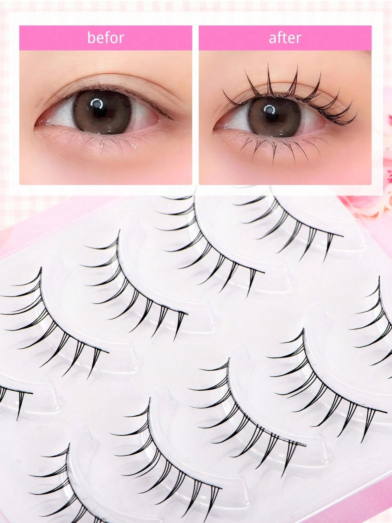 Luxury 5 Pairs Cartoon Eyelashes, Japanese & Korean Fairy Style, C Curl, 6-9mm Length, Natural Eyelashes- Light/Soft/Comfortable, 3D Enlarged Charming Eyes. Suitable For Beginners, DIY Easy To Wear
