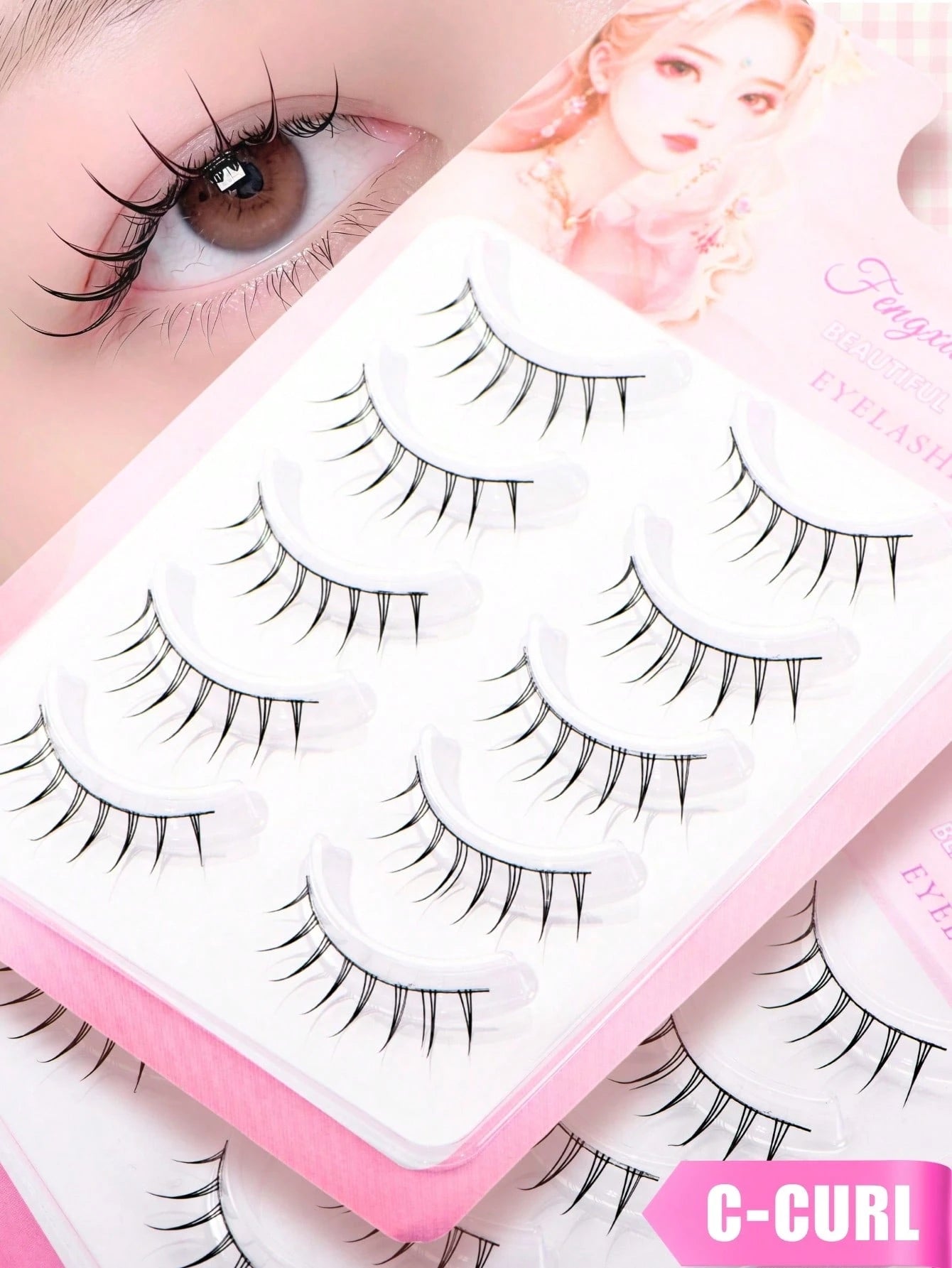 Luxury 5 Pairs Cartoon Eyelashes, Japanese & Korean Fairy Style, C Curl, 6-9mm Length, Natural Eyelashes- Light/Soft/Comfortable, 3D Enlarged Charming Eyes. Suitable For Beginners, DIY Easy To Wear