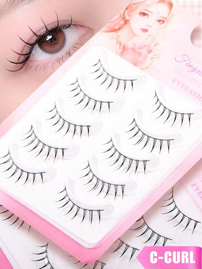 Luxury 5 Pairs Cartoon Eyelashes, Japanese & Korean Fairy Style, C Curl, 6-9mm Length, Natural Eyelashes- Light/Soft/Comfortable, 3D Enlarged Charming Eyes. Suitable For Beginners, DIY Easy To Wear