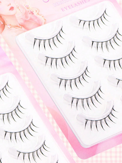 Luxury 5 Pairs Cartoon Eyelashes, Japanese & Korean Fairy Style, C Curl, 6-9mm Length, Natural Eyelashes- Light/Soft/Comfortable, 3D Enlarged Charming Eyes. Suitable For Beginners, DIY Easy To Wear