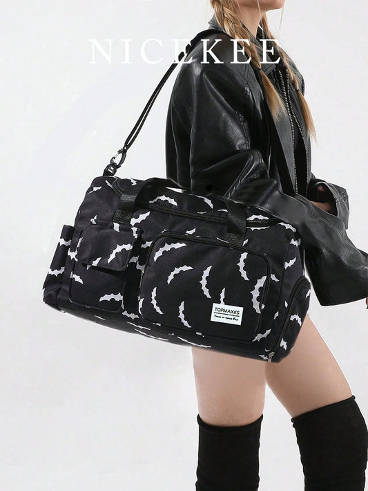 Luxury Bat Pattern Random Weekend Travel Bag, With Waterproof Pocket And Shoe Compartment, Large Capacity Hospital Maternity Bag, Waterproof Overnight Messenger Handbag, Lightweight Personal Luggage B