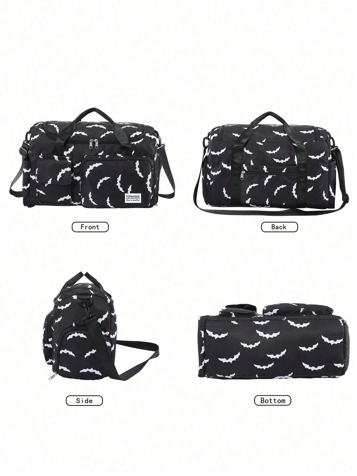 Luxury Bat Pattern Random Weekend Travel Bag, With Waterproof Pocket And Shoe Compartment, Large Capacity Hospital Maternity Bag, Waterproof Overnight Messenger Handbag, Lightweight Personal Luggage B