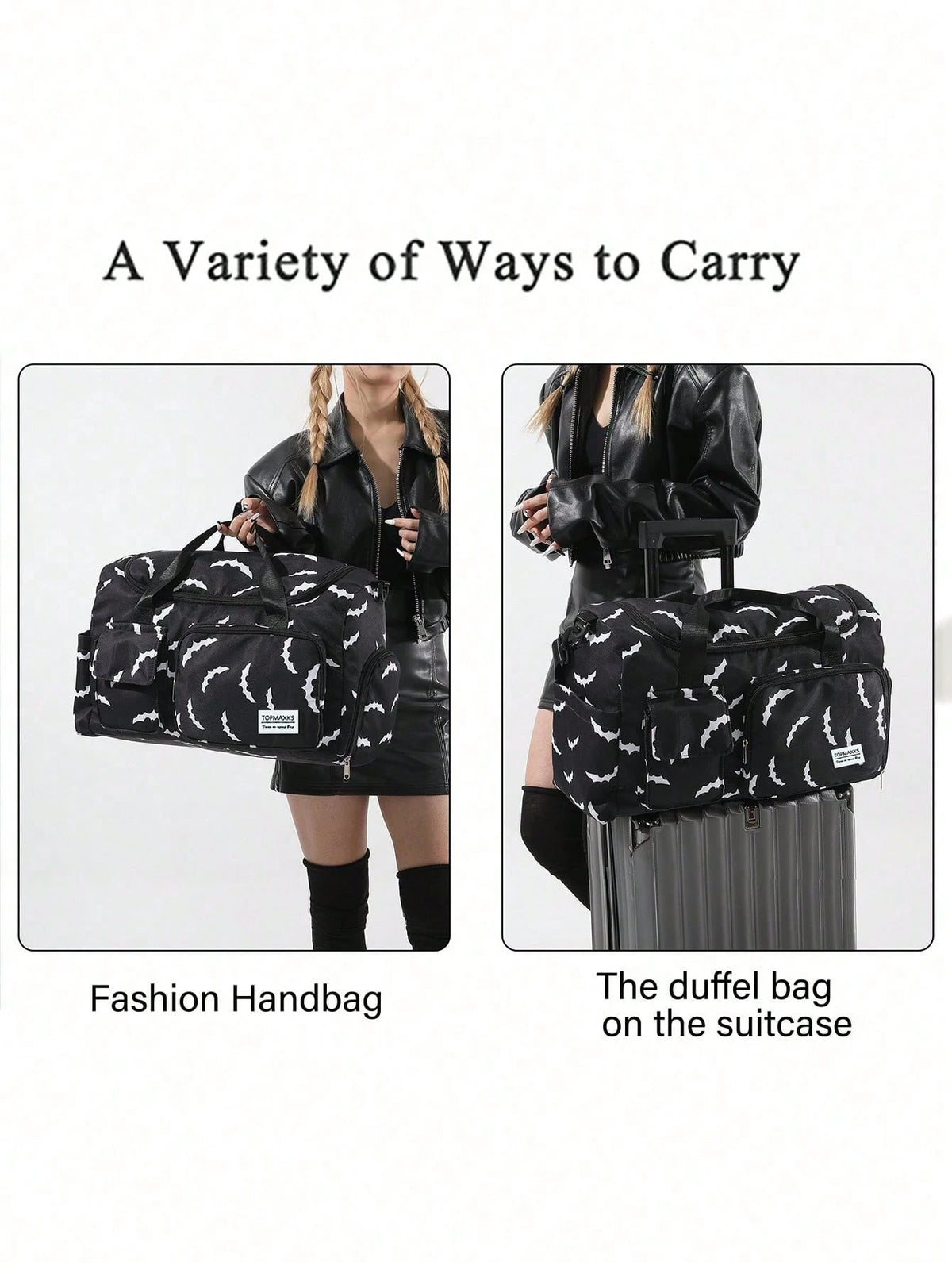 Luxury Bat Pattern Random Weekend Travel Bag, With Waterproof Pocket And Shoe Compartment, Large Capacity Hospital Maternity Bag, Waterproof Overnight Messenger Handbag, Lightweight Personal Luggage B