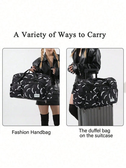 Luxury Bat Pattern Random Weekend Travel Bag, With Waterproof Pocket And Shoe Compartment, Large Capacity Hospital Maternity Bag, Waterproof Overnight Messenger Handbag, Lightweight Personal Luggage B