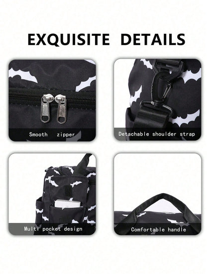 Luxury Bat Pattern Random Weekend Travel Bag, With Waterproof Pocket And Shoe Compartment, Large Capacity Hospital Maternity Bag, Waterproof Overnight Messenger Handbag, Lightweight Personal Luggage B