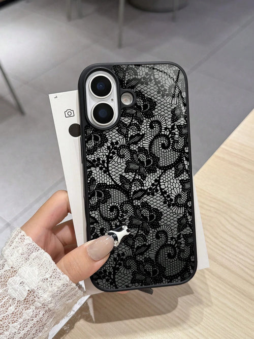 Luxury Black Lace Fashion Shockproof Phone Case Black Lace Pattern Fashion Phone Cases With Its Exquisite Lace Pattern Every Detail Comes Alive As If The Texture Of Real Lace Has Been Perfectly Replic