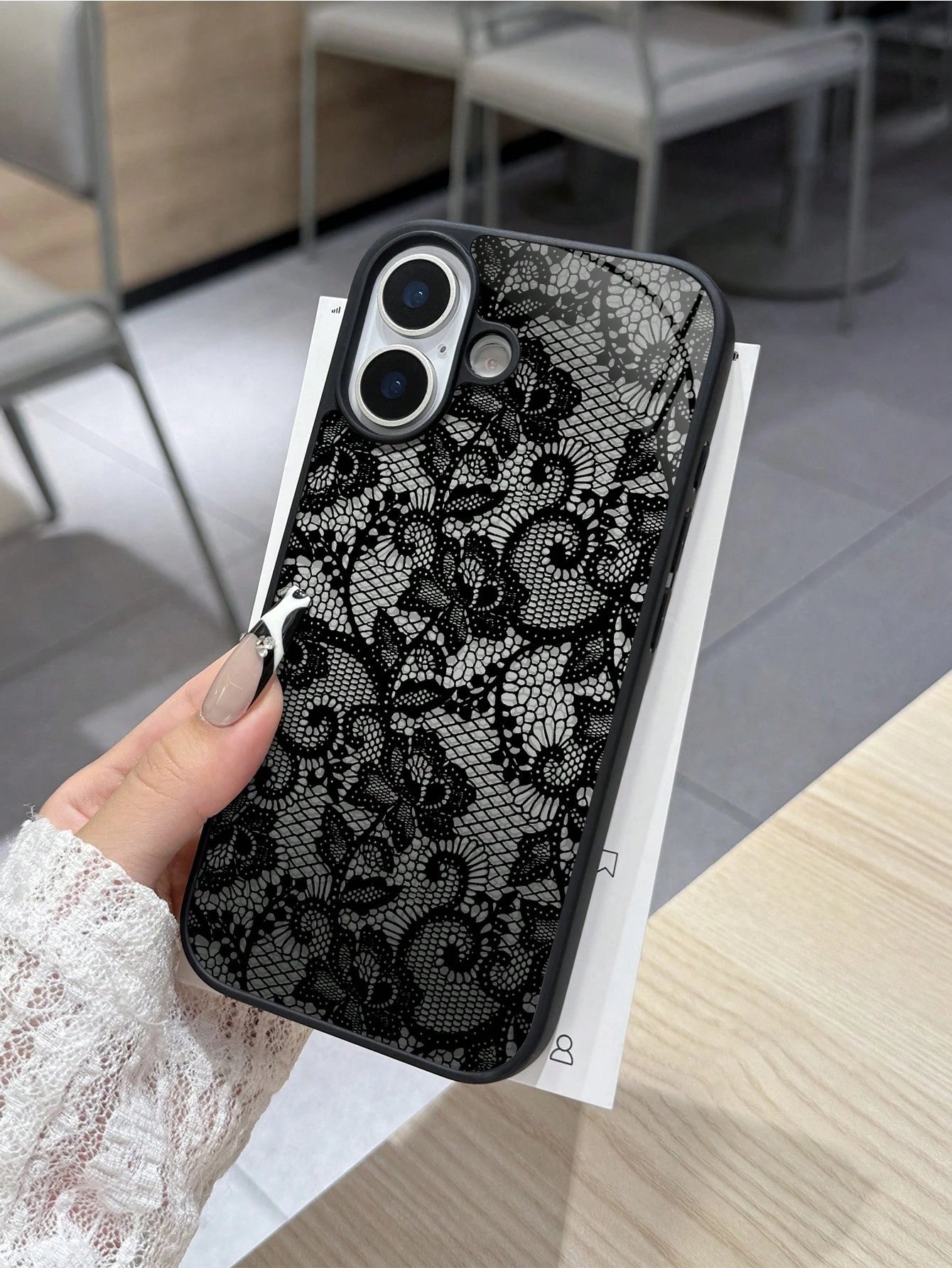 Luxury Black Lace Fashion Shockproof Phone Case Black Lace Pattern Fashion Phone Cases With Its Exquisite Lace Pattern Every Detail Comes Alive As If The Texture Of Real Lace Has Been Perfectly Replic