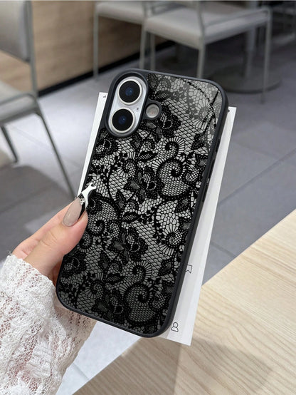 Luxury Black Lace Fashion Shockproof Phone Case Black Lace Pattern Fashion Phone Cases With Its Exquisite Lace Pattern Every Detail Comes Alive As If The Texture Of Real Lace Has Been Perfectly Replic
