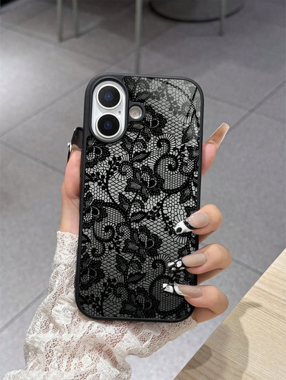 Luxury Black Lace Fashion Shockproof Phone Case Black Lace Pattern Fashion Phone Cases With Its Exquisite Lace Pattern Every Detail Comes Alive As If The Texture Of Real Lace Has Been Perfectly Replic