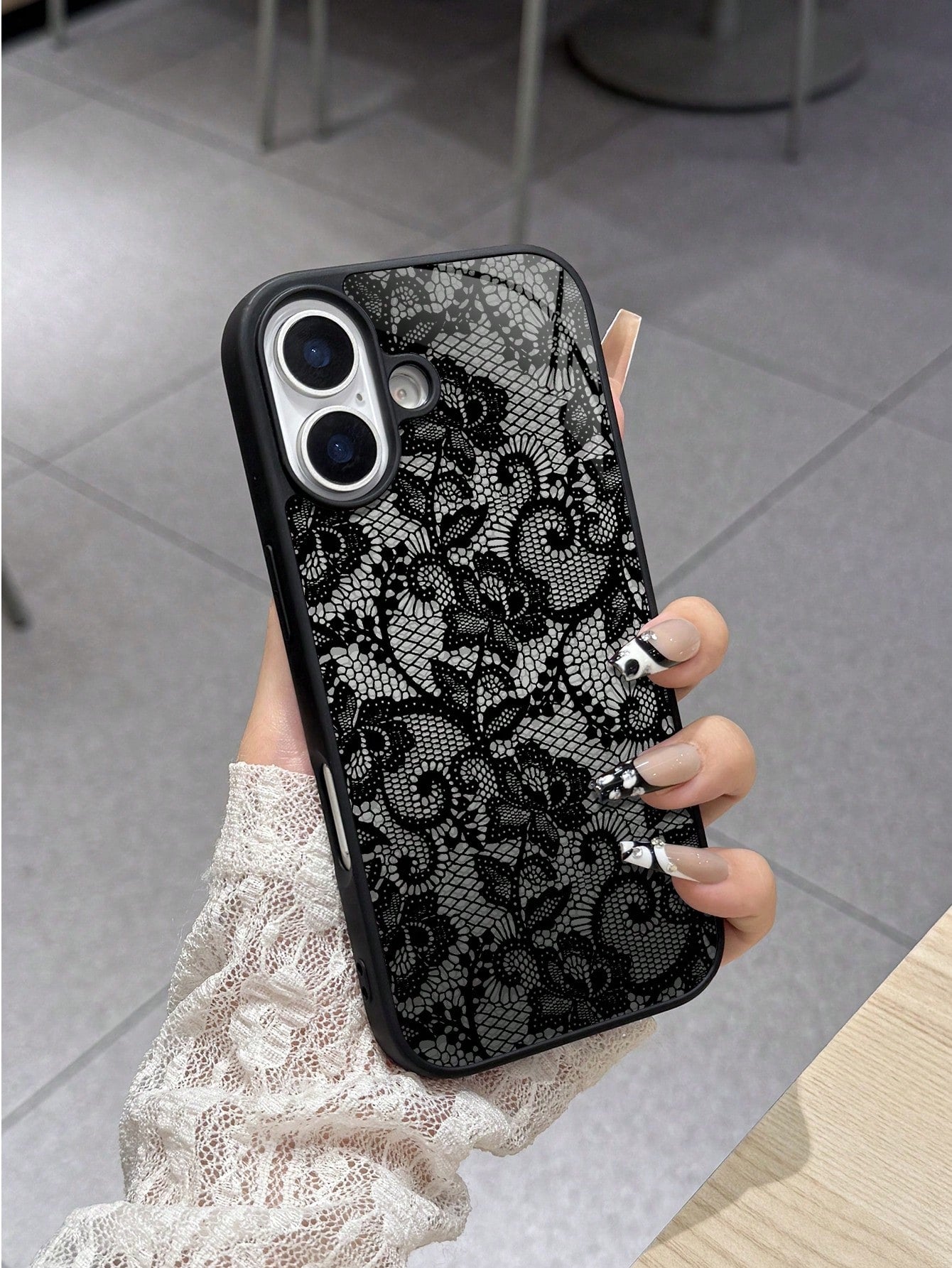 Luxury Black Lace Fashion Shockproof Phone Case Black Lace Pattern Fashion Phone Cases With Its Exquisite Lace Pattern Every Detail Comes Alive As If The Texture Of Real Lace Has Been Perfectly Replic