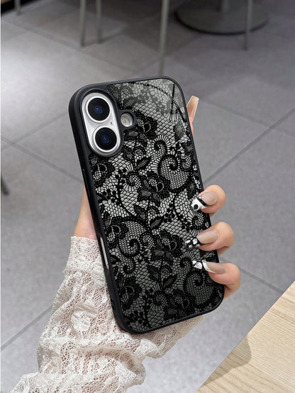 Luxury Black Lace Fashion Shockproof Phone Case Black Lace Pattern Fashion Phone Cases With Its Exquisite Lace Pattern Every Detail Comes Alive As If The Texture Of Real Lace Has Been Perfectly Replic