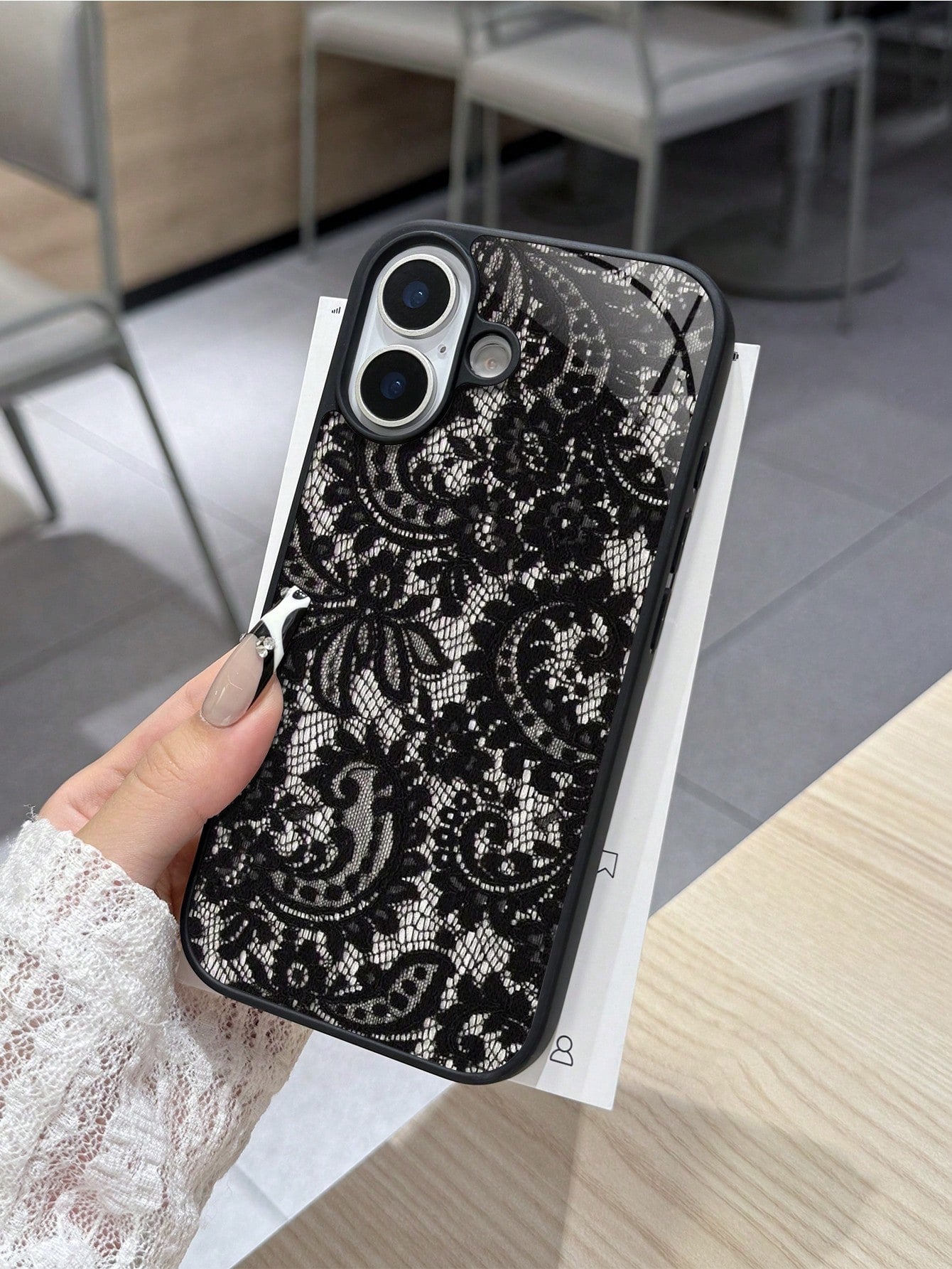 Luxury Black Lace Fashion Shockproof Phone Case Black Lace Pattern Fashion Phone Cases With Its Exquisite Lace Pattern Every Detail Comes Alive As If The Texture Of Real Lace Has Been Perfectly Replic
