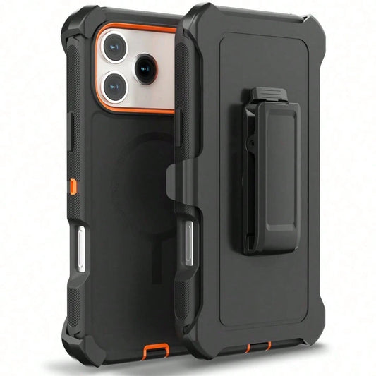 Luxury Textured Grip Armor Case With Magnetic Alignment Rotatable Belt Clip For IPhone 17 16 15 14 Pro Max Fashion Impact Resisting Cover