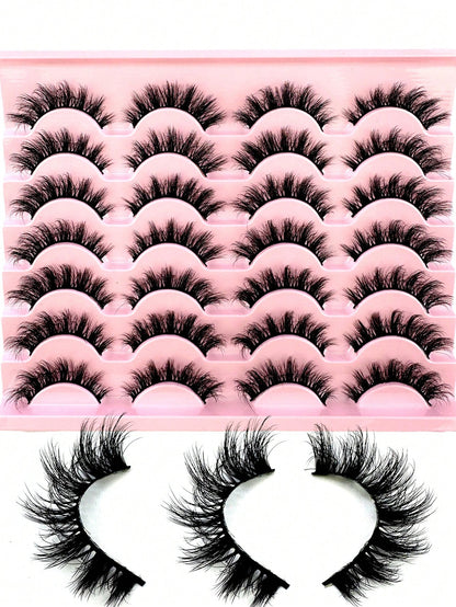 LYBCG 14Pairs 3D Fluffy Cosplay Manga Lashes Faux Mink Eyelashes Cat Eye Eyelashes Natural Full False Eyelashes Volumized Eyelash Extension Travel Essentials For Various Occasions