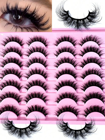 LYBCG 14Pairs 3D Fluffy Cosplay Manga Lashes Faux Mink Eyelashes Cat Eye Eyelashes Natural Full False Eyelashes Volumized Eyelash Extension Travel Essentials For Various Occasions