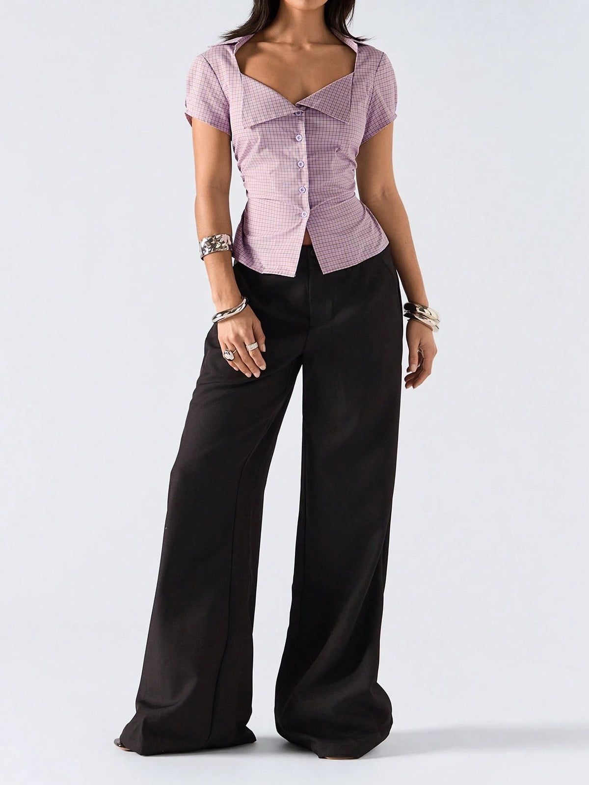 LYSMO 2026 New Arrive Minimalism Spring/Summer Women's Fashionable Plaid Waist Cinching Shirt, Summer,Summer Top