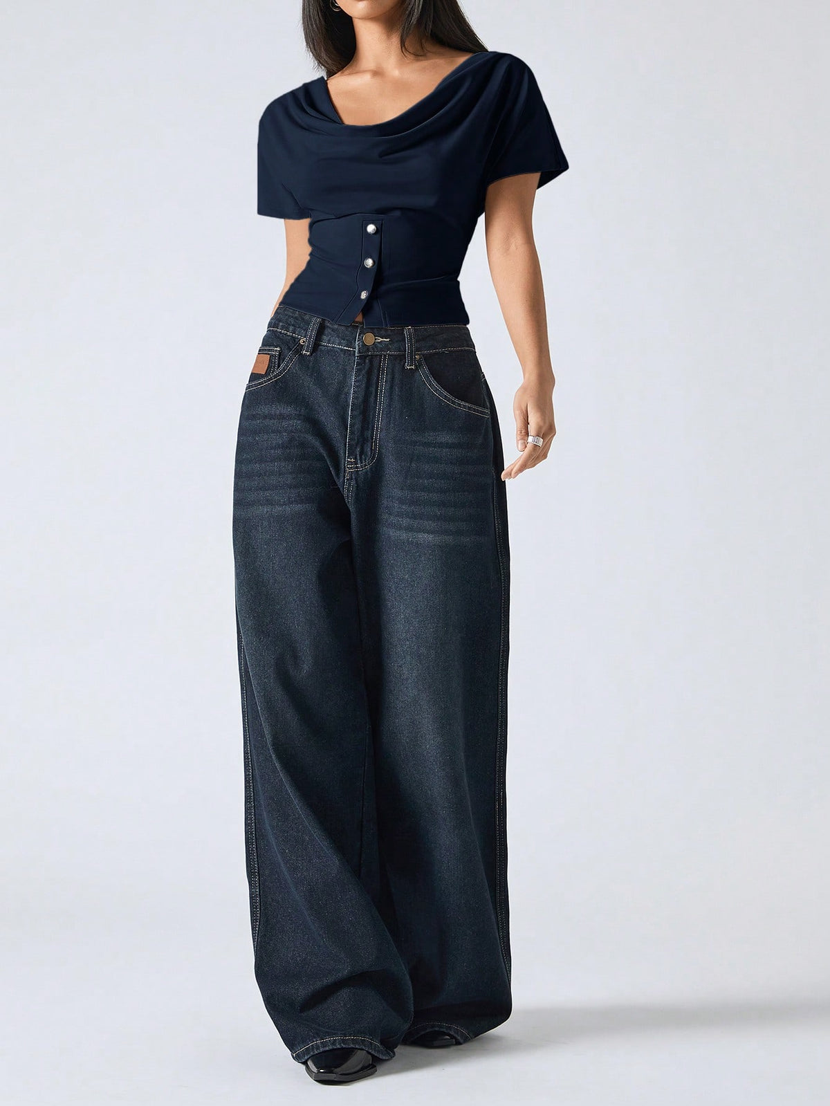 LYSMO 2026 Women's Elegant Navy Blue Summer Top,Minimalist Short Sleeve Fitted Round Neck Casual Shirt For Date Night,Fashionable Outdoor Carnival Clothing