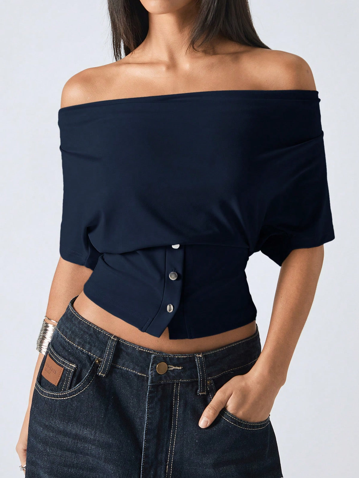 LYSMO 2026 Women's Elegant Navy Blue Summer Top,Minimalist Short Sleeve Fitted Round Neck Casual Shirt For Date Night,Fashionable Outdoor Carnival Clothing